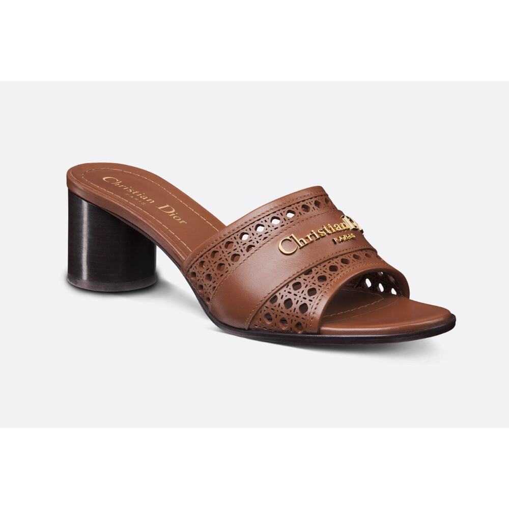 Christian Dior D-Lane Brown Leather High Heeled Logo Sandal 39.5